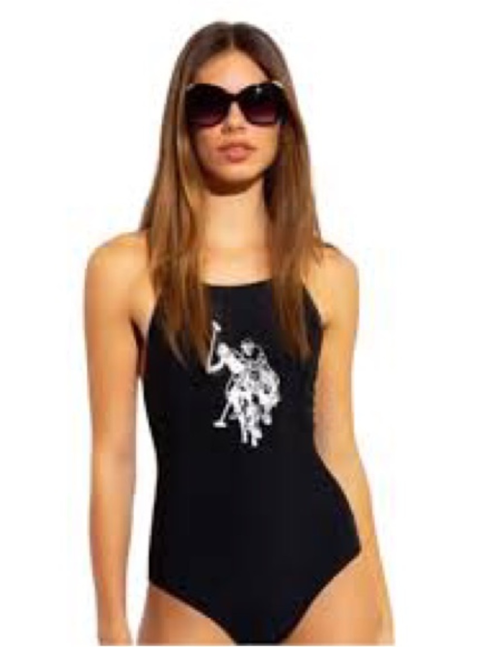 U.S. Polo Assn. Black One-Piece Swimsuit with White Polo Logo